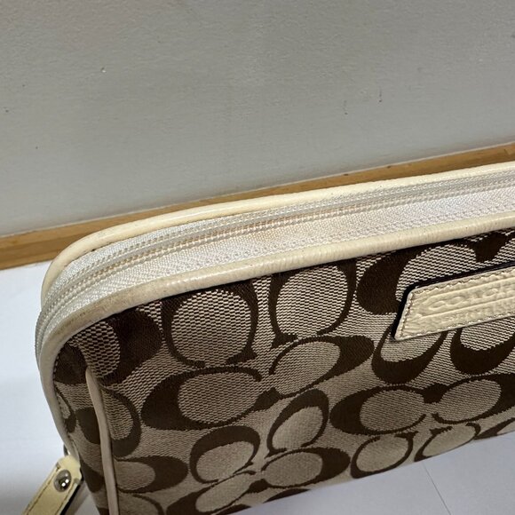 Coach Signature Canvas Cosmetic Pouch in brown and cream - Picture 8 of 12